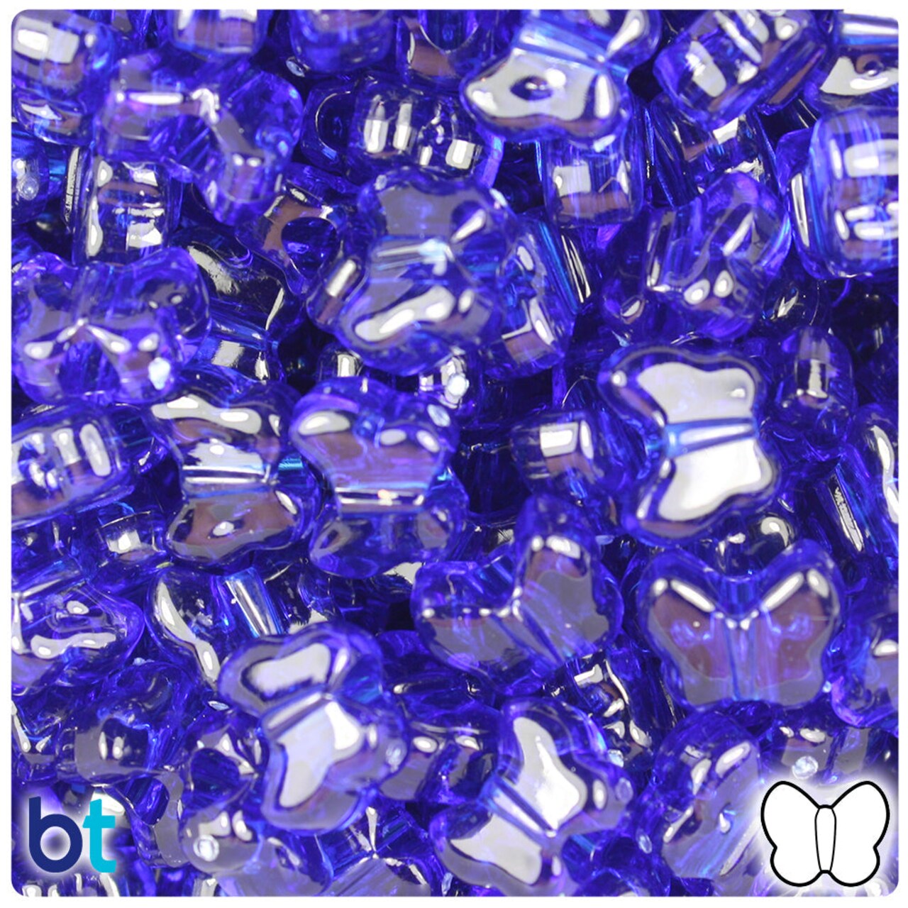 BeadTin Midnight Transparent 13mm Butterfly Plastic Pony Beads (250pcs)